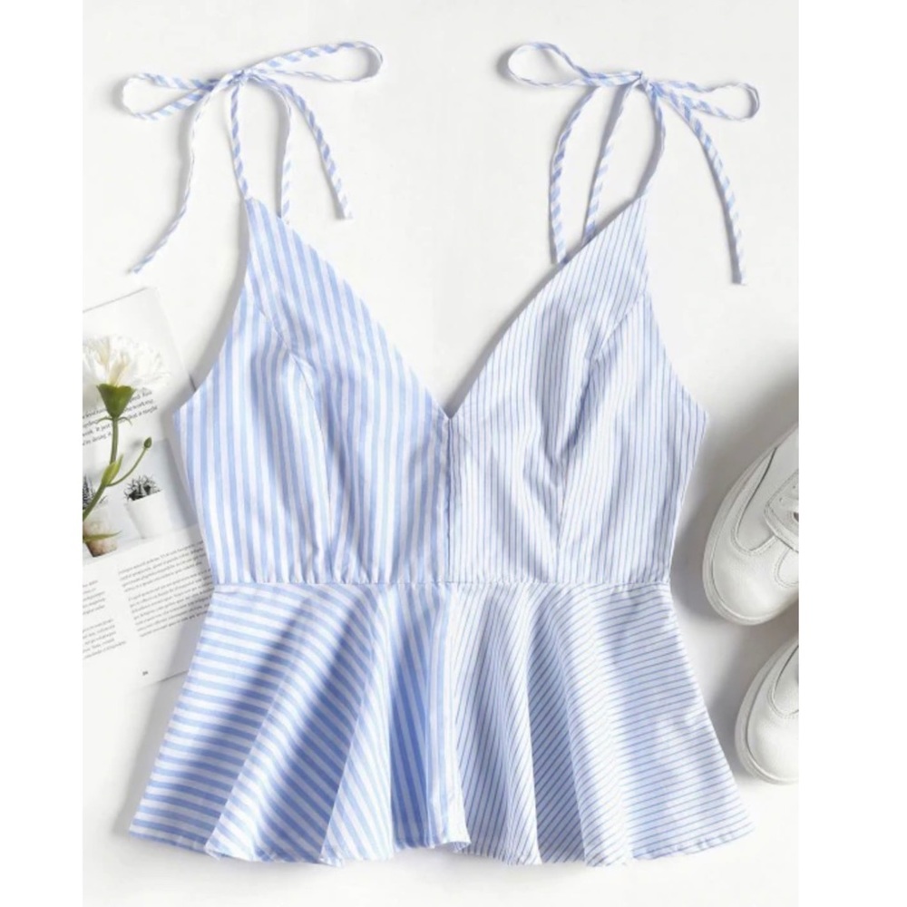 White and blue striped tank